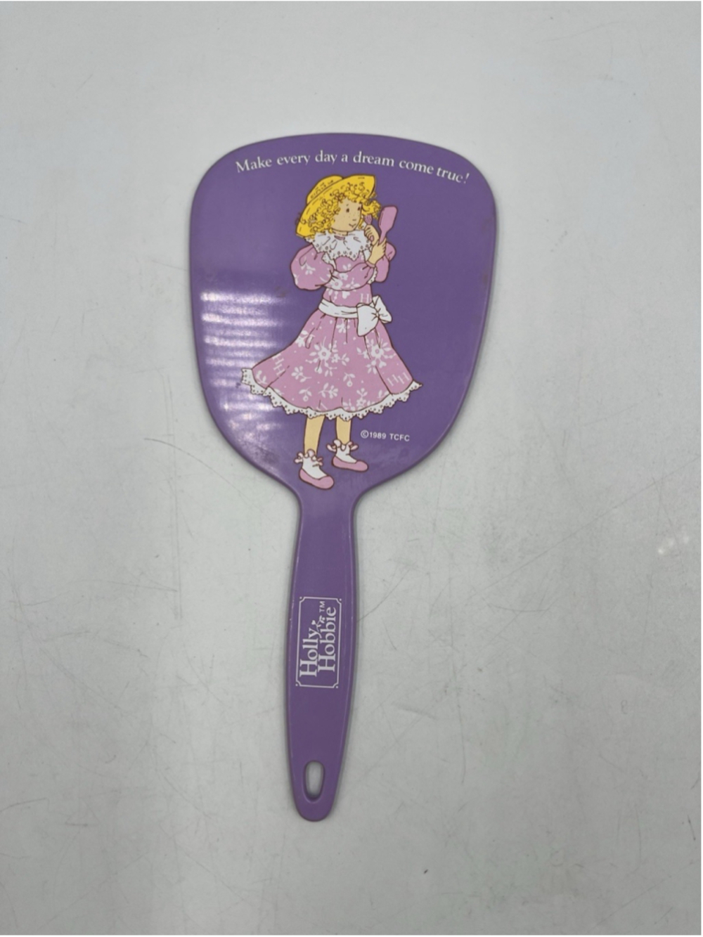 VINTAGE HOLLY HOBBIE" HAND MIRROR LIGHT PURPLE PICTURE OF HOLLY HOBBIE ~ RARE